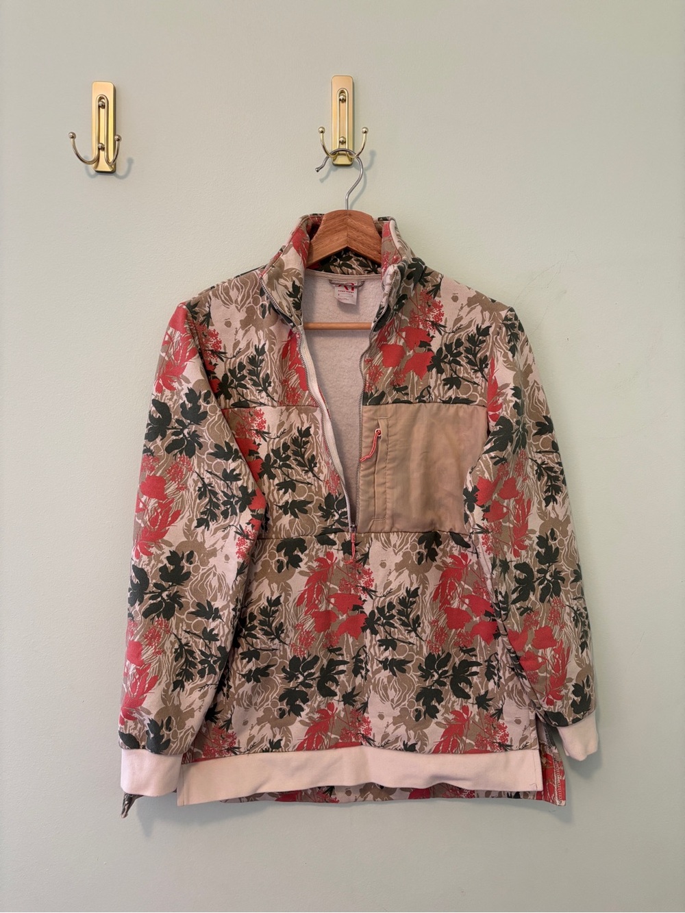 Kari Traa floral Print fleece half zip - Beige, pink & Green ski midlayer